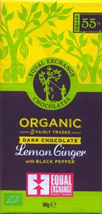 Equal Exchange, organic, lemon ginger & pepper dark chocolate bar
