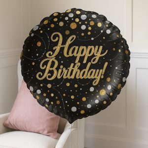Happy Bithday Black and Gold Balloon
