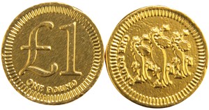 One pound chocolate coins (28mm) - Bulk drum of 315