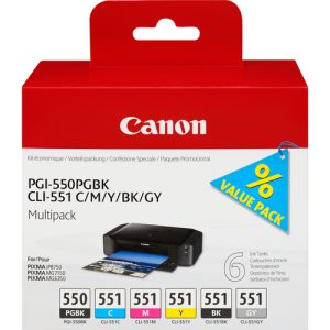 Original Canon PGI550/CLI551 Ink Cartridge Multipack (PGBK/C/M/Y/BK/GY)