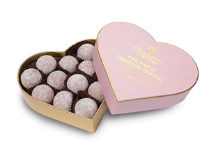 Pink Marc de Champagne truffle heart gift box 200g - Best Before: 26th May 2026