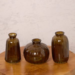 Amber Glass Bud Vases - Set of 3