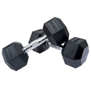 DKN 2 x 12.5kg Rubber Hex Dumbbells