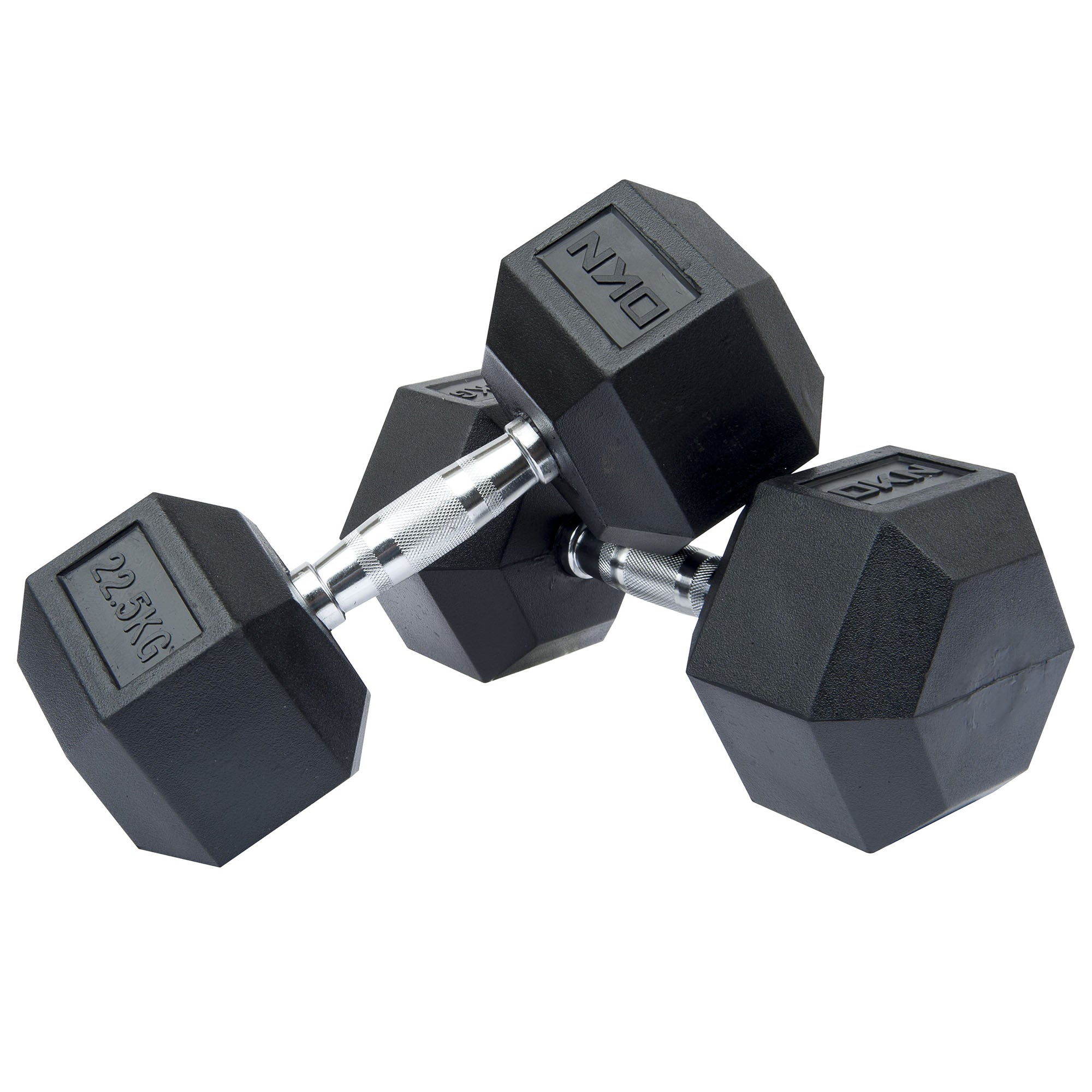 DKN Rubber Hex Dumbbells - 2 x 22.5kg
