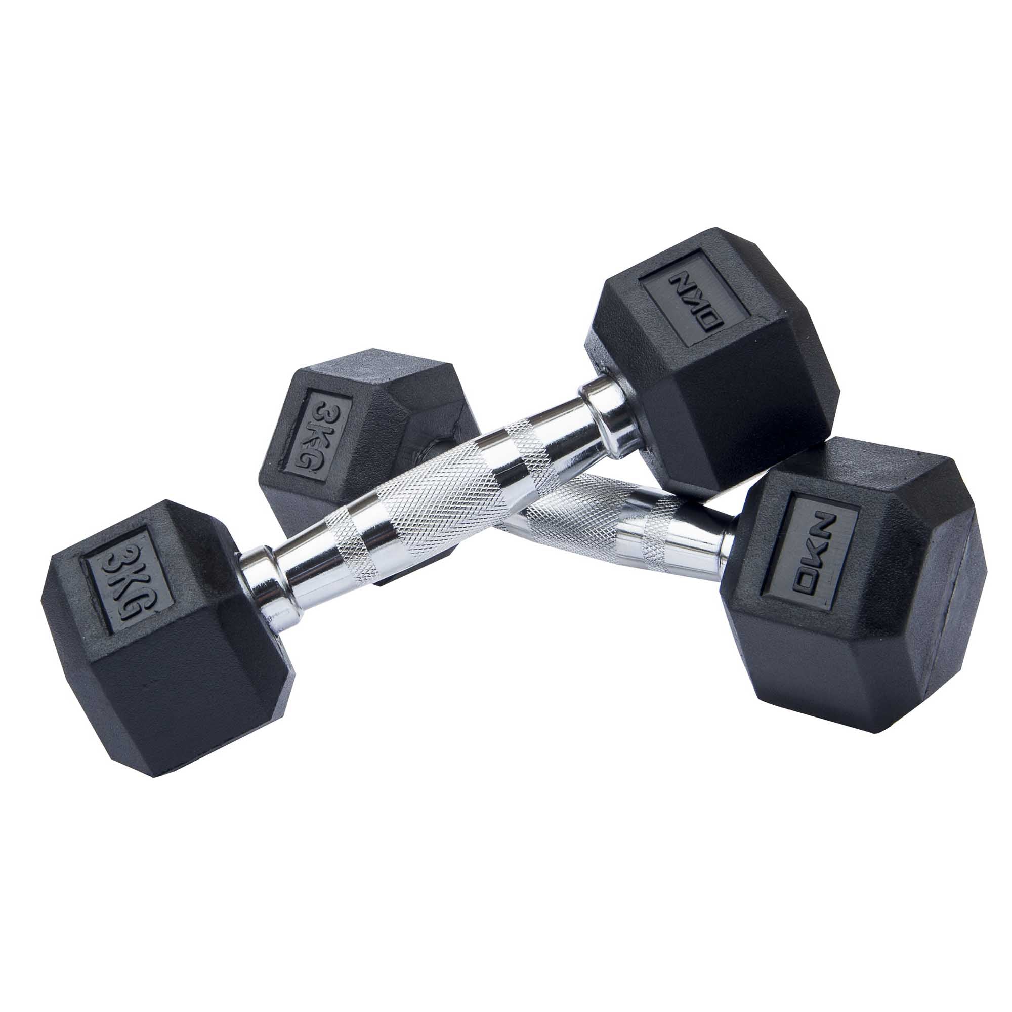 DKN Rubber Hex Dumbbells - 2 x 3kg