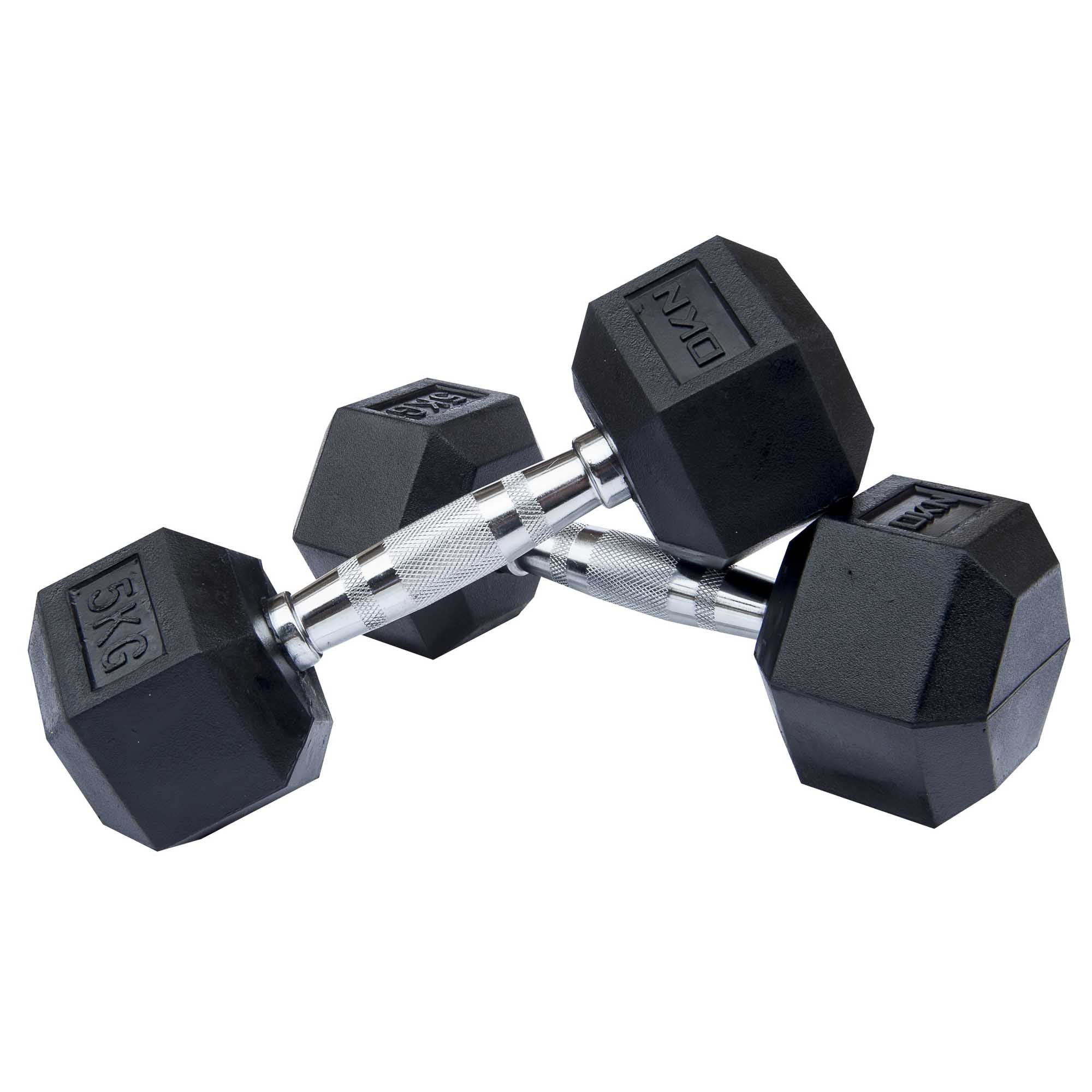 DKN Rubber Hex Dumbbells - 2 x 5kg