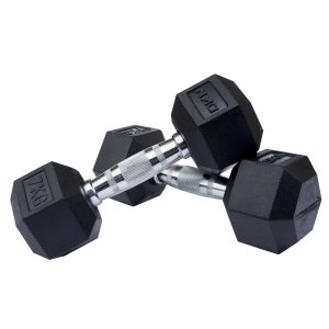 DKN Rubber Hex Dumbbells - 2 x 7kg