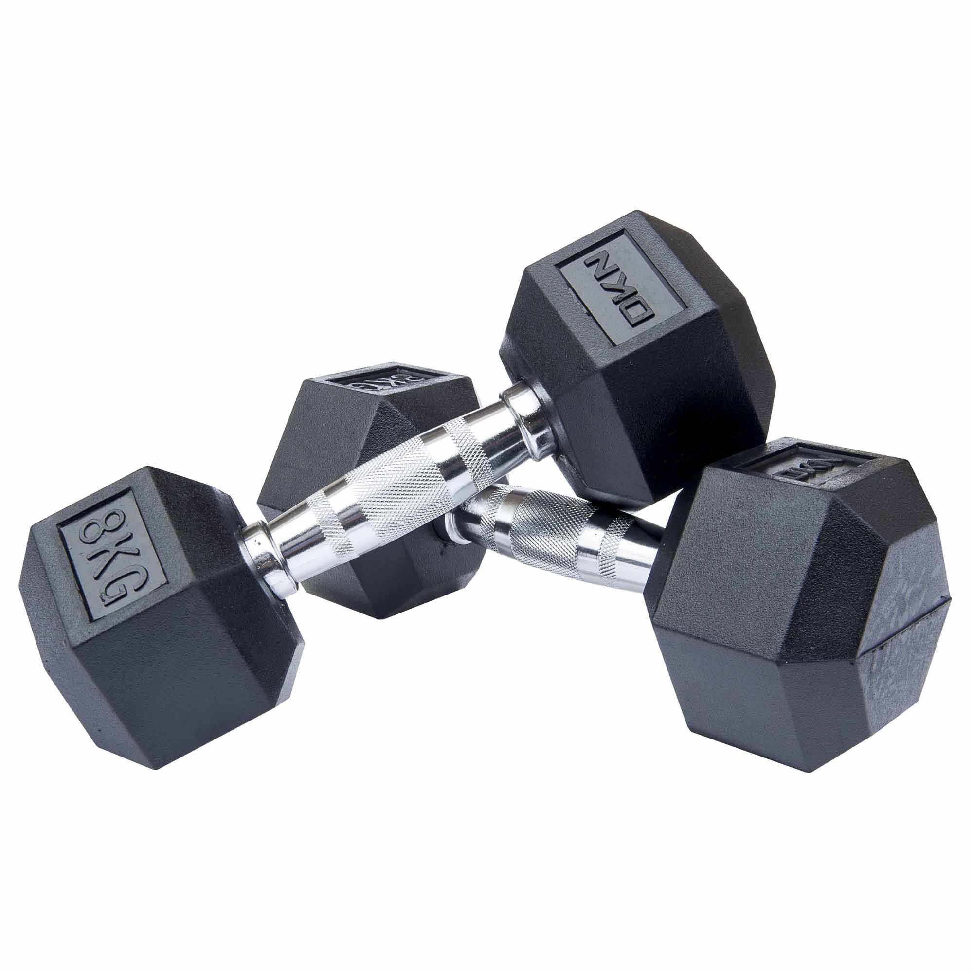 DKN Rubber Hex Dumbbells - 2 x 8kg