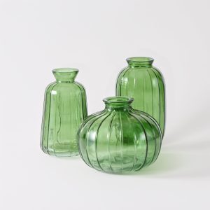 Emerald Glass Bud Vases - Set of 3