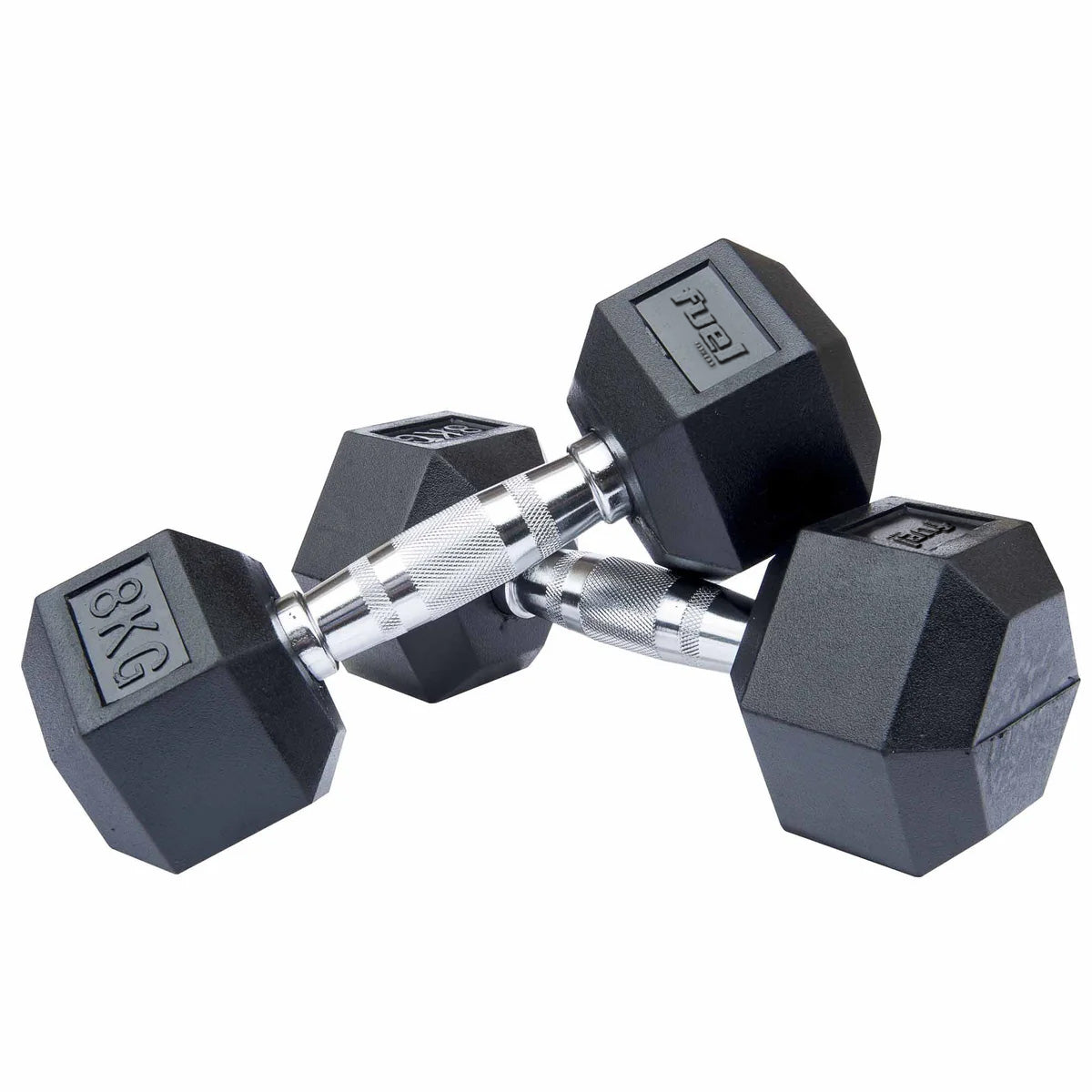 Fuel Fitness Rubber Hex Dumbbells - 2 x 8kg