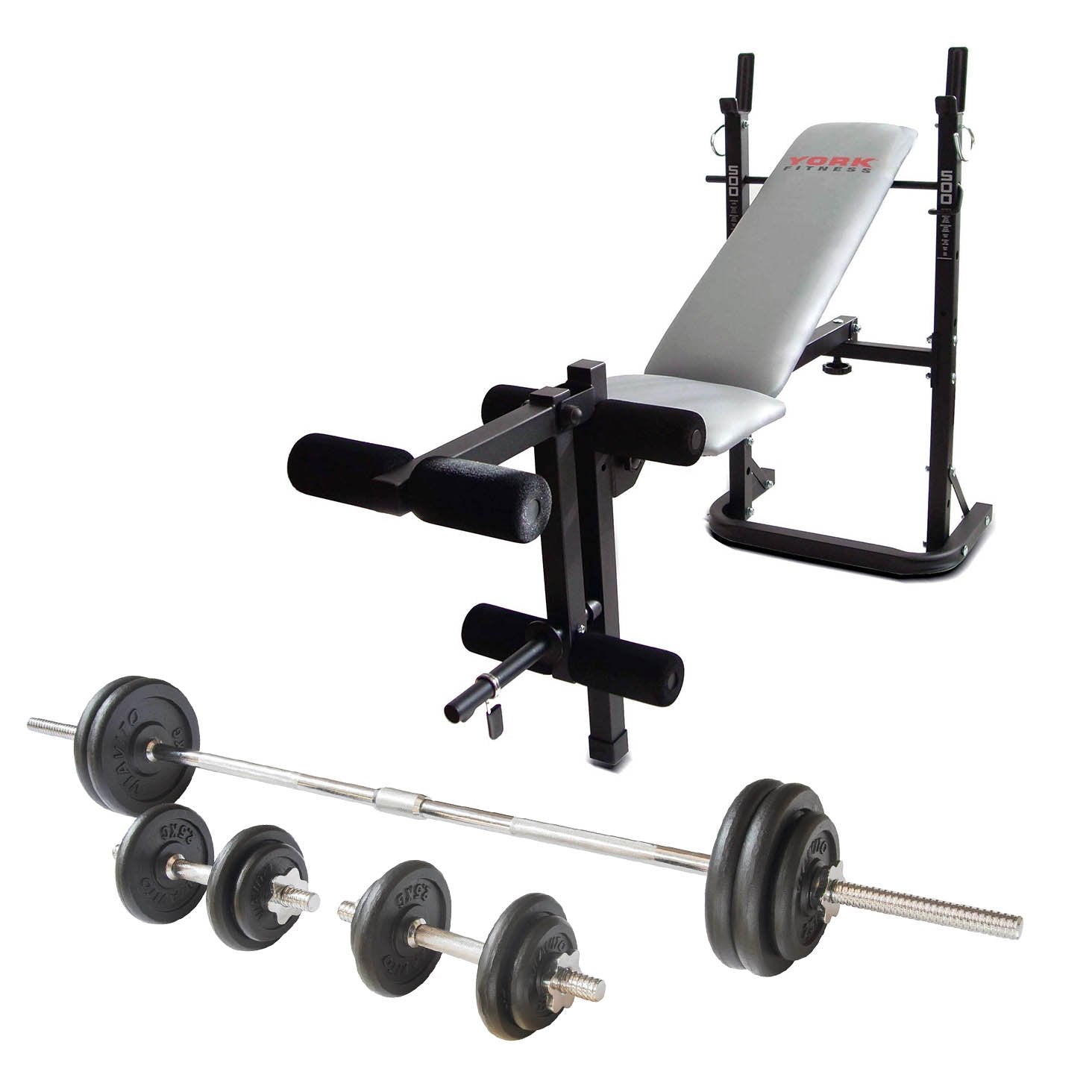 York B500 Weight Bench with Viavito 50kg Cast Iron Weight Set