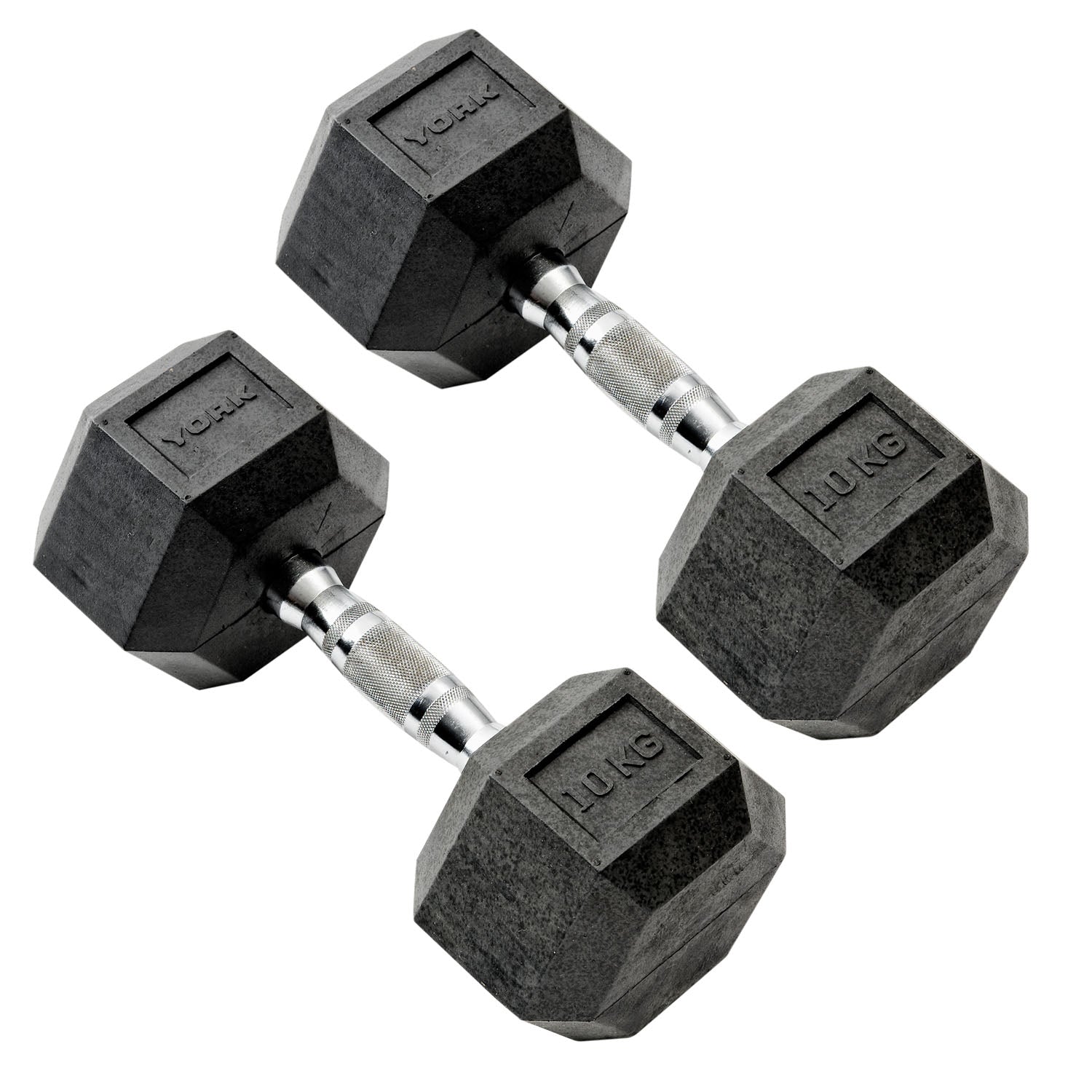 York Commercial - 2 x 10kg Rubber Hex Dumbbell