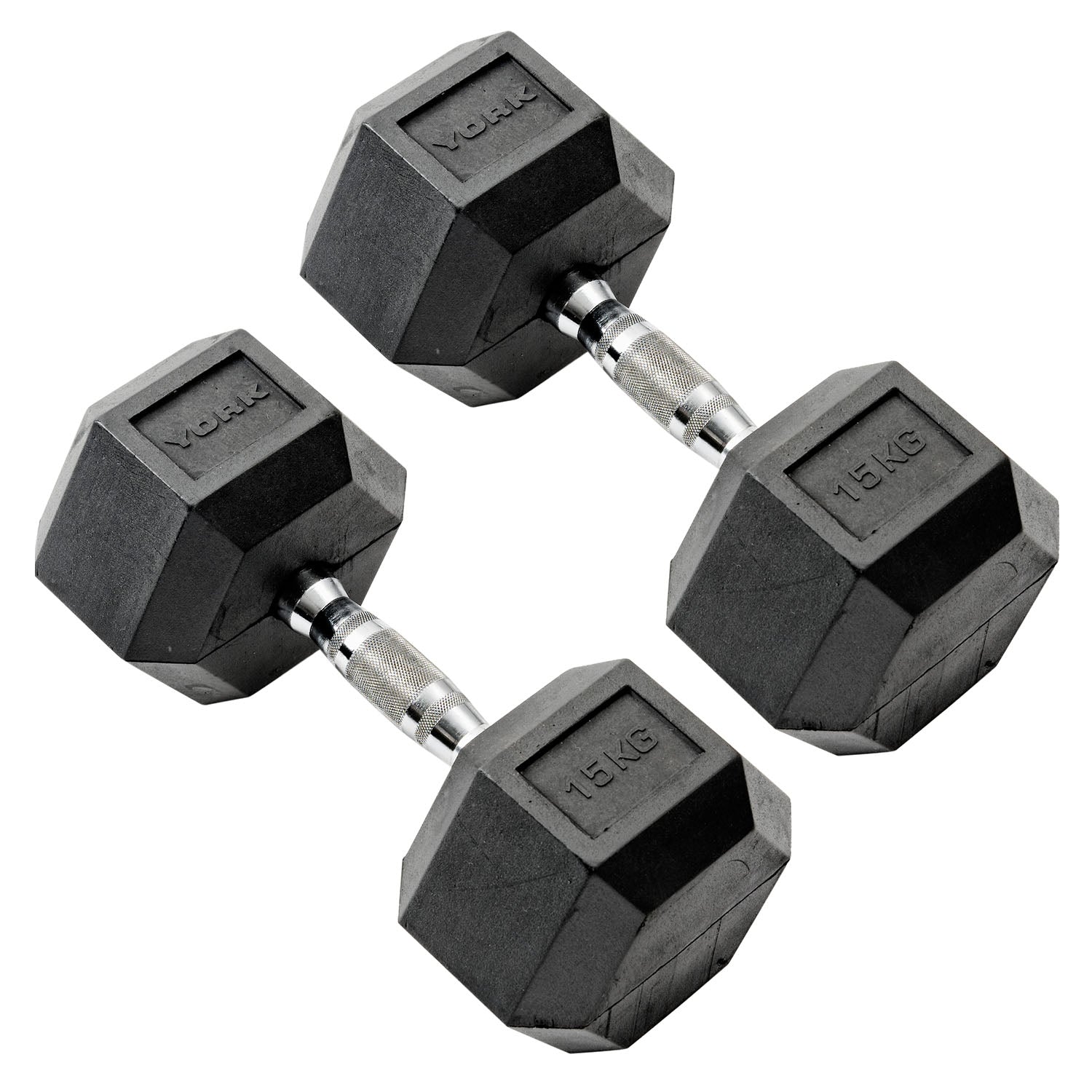 York Commercial - 2 x 15kg Rubber Hex Dumbbell