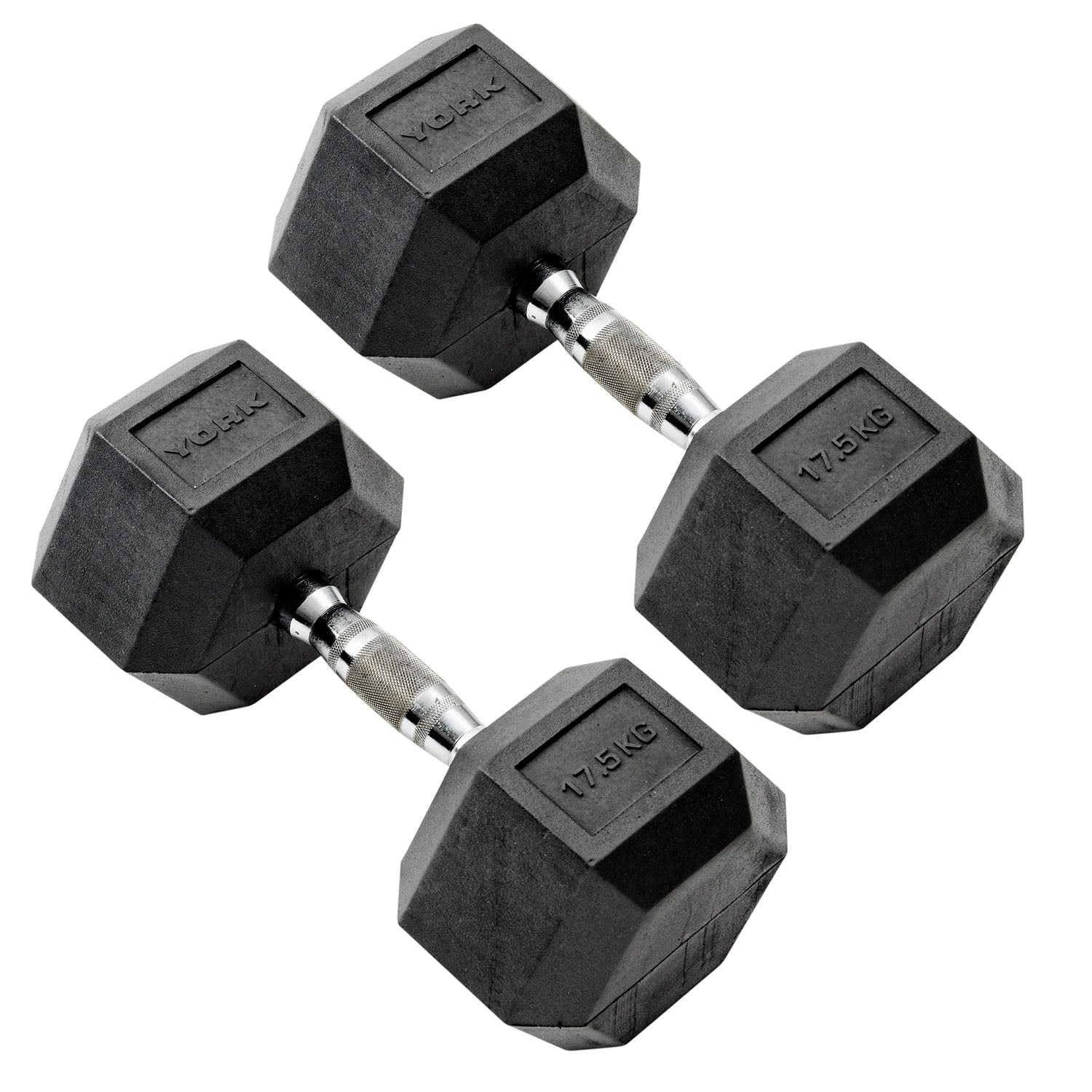 York Commercial - 2 x 17.5kg Rubber Hex Dumbbell