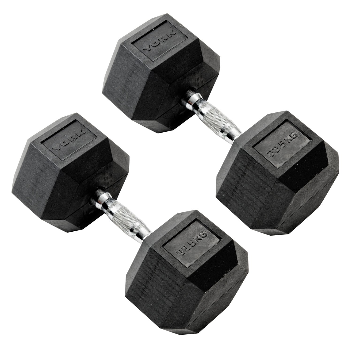 York Commercial - 2 x 22.5kg Rubber Hex Dumbbell