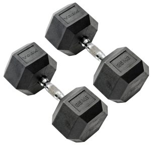 York Commercial - 2 x 25kg Rubber Hex Dumbbells