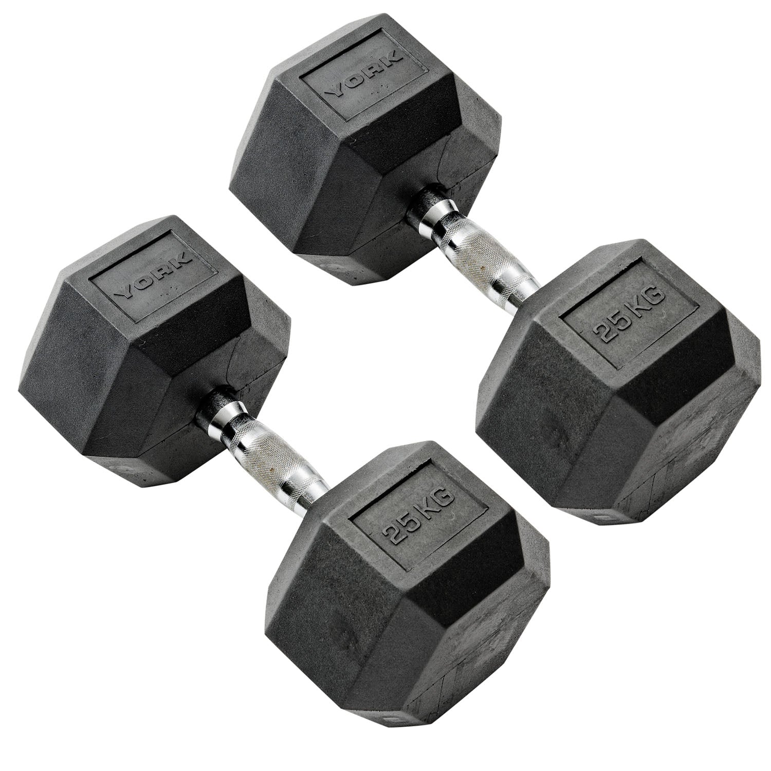 York Commercial - 2 x 25kg Rubber Hex Dumbbells