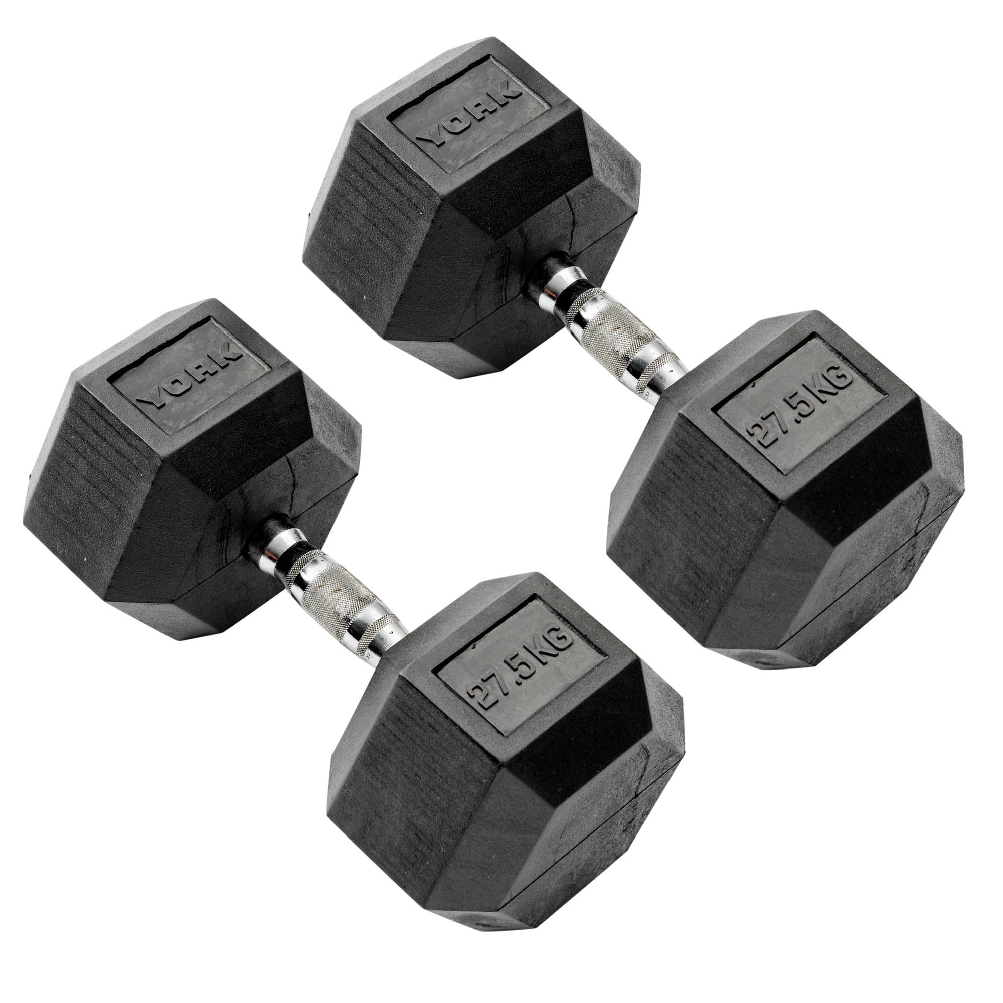 York Commercial - 2 x 27.5kg Rubber Hex Dumbbell