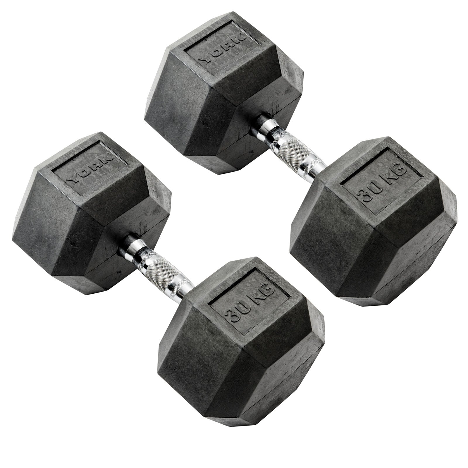York Commercial - 2 x 30kg Rubber Hex Dumbbell