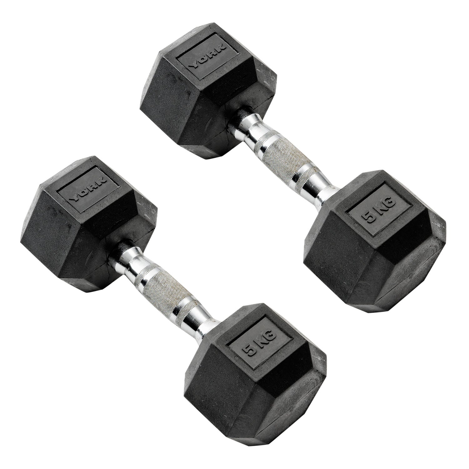 York Commercial - 2 x 5kg Rubber Hex Dumbbell