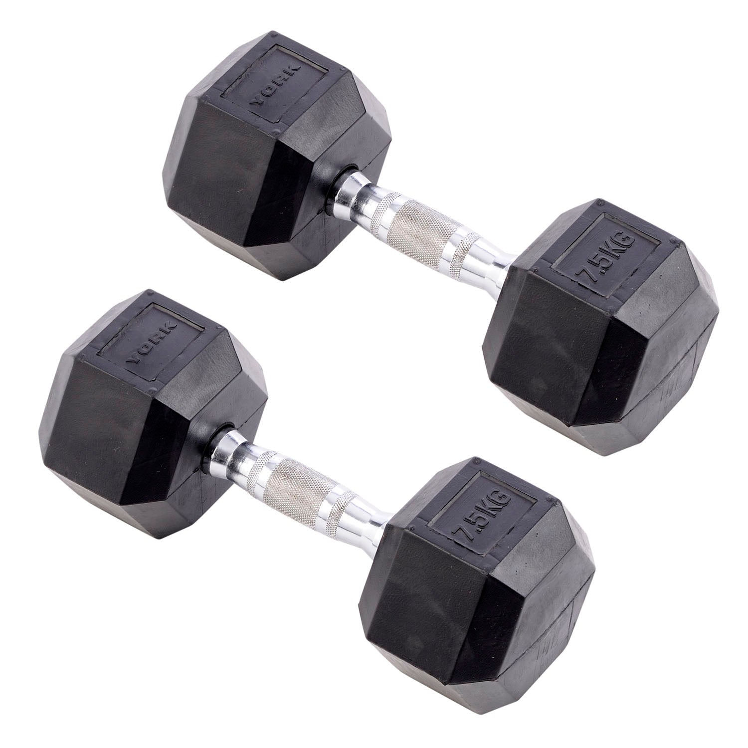 York Commercial - 2 x 7.5kg Rubber Hex Dumbbell