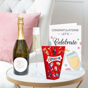 Adalina Prosecco (75cl), Celebrations (163g) & Congratulations Card