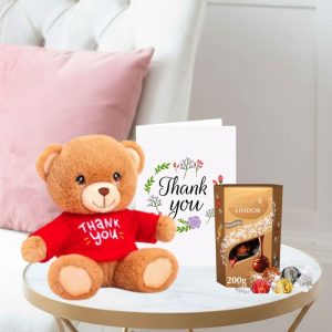 Keels Thank You Bear (15cm), Lindor Assorted Truffles (200g) & Thank You Card