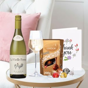 La Vielle Ferme White Wine (75cl), Lindor Assorted Truffles (200g) & Thank You Card